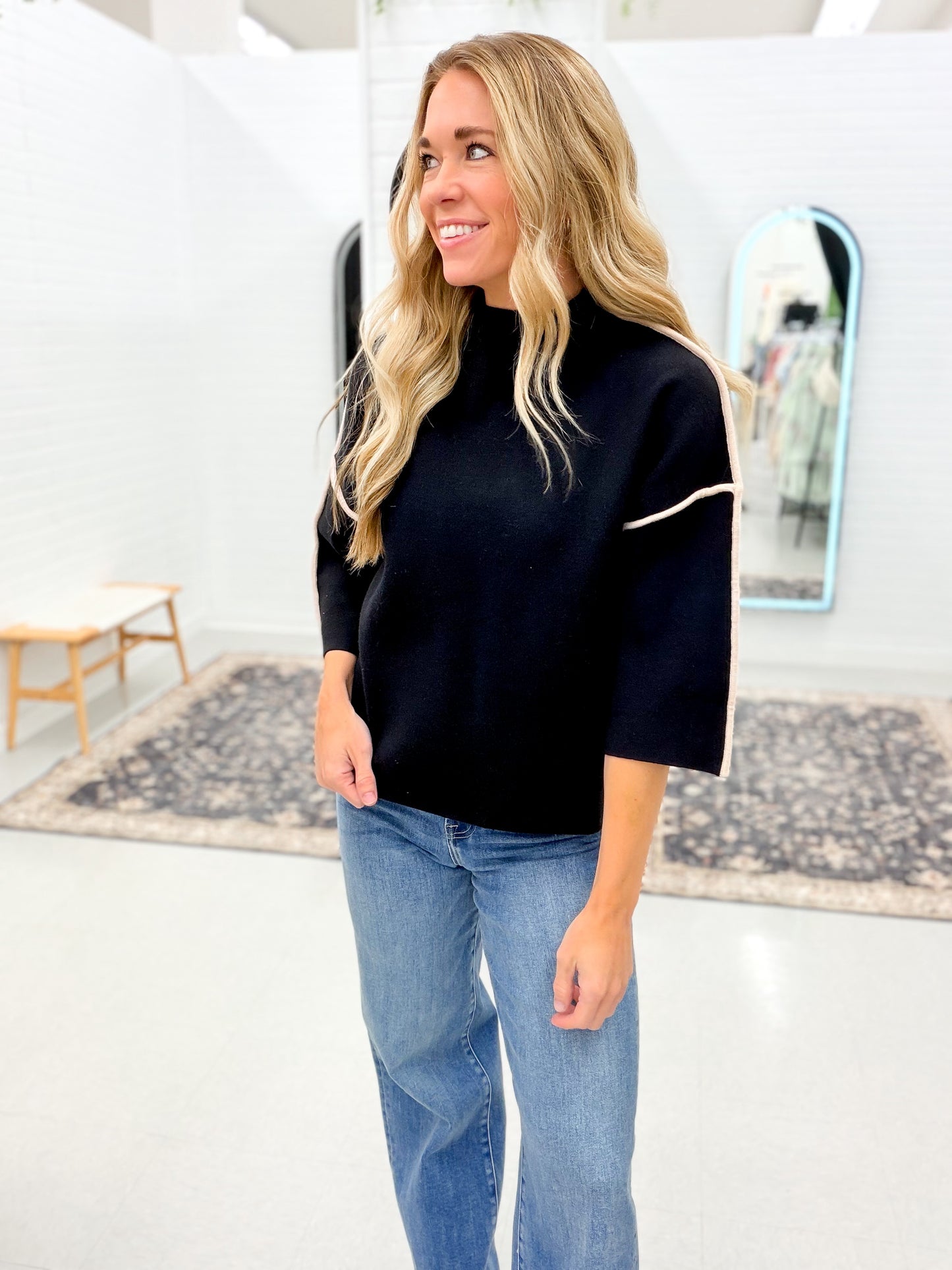 On Arrival Mock Neck Sweater Black