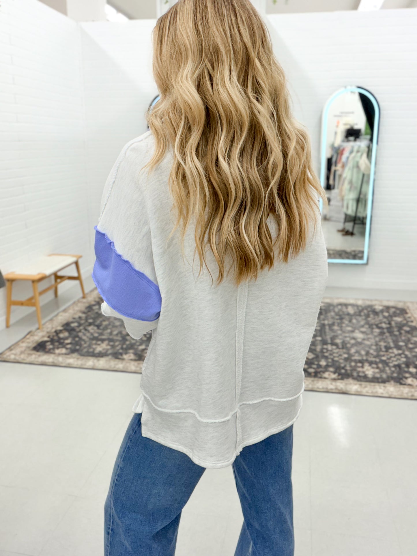 Seaside Color Block Collared French Terry Pullover Iris Blue/Ash Gray