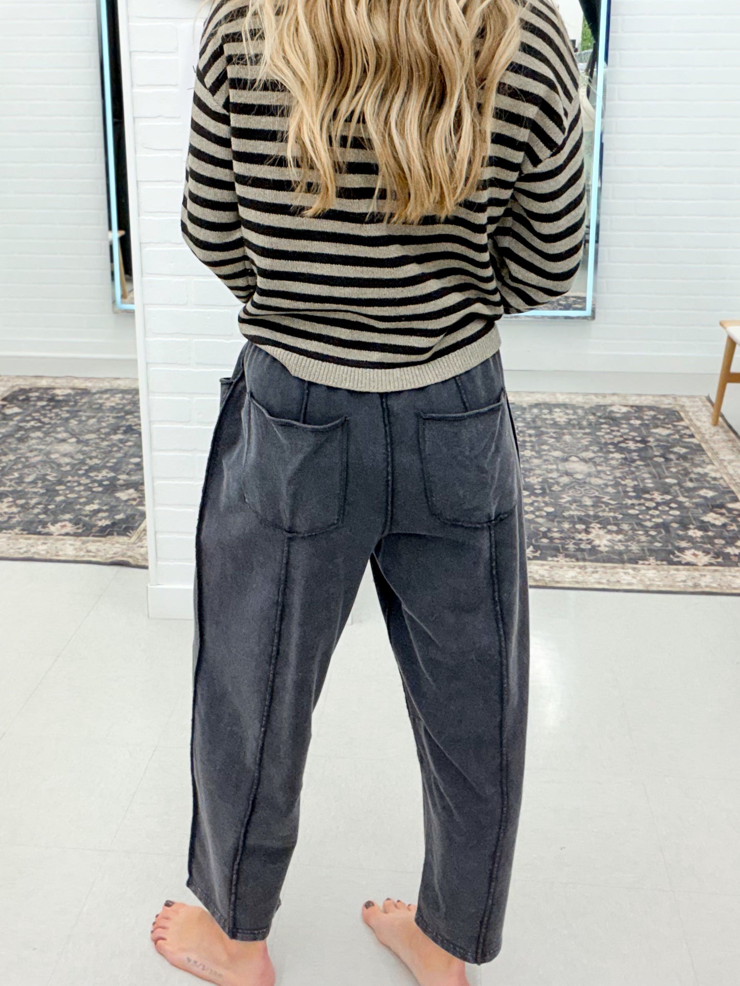 On Time Mineral Wash Terry Knit Barrel Pants Black