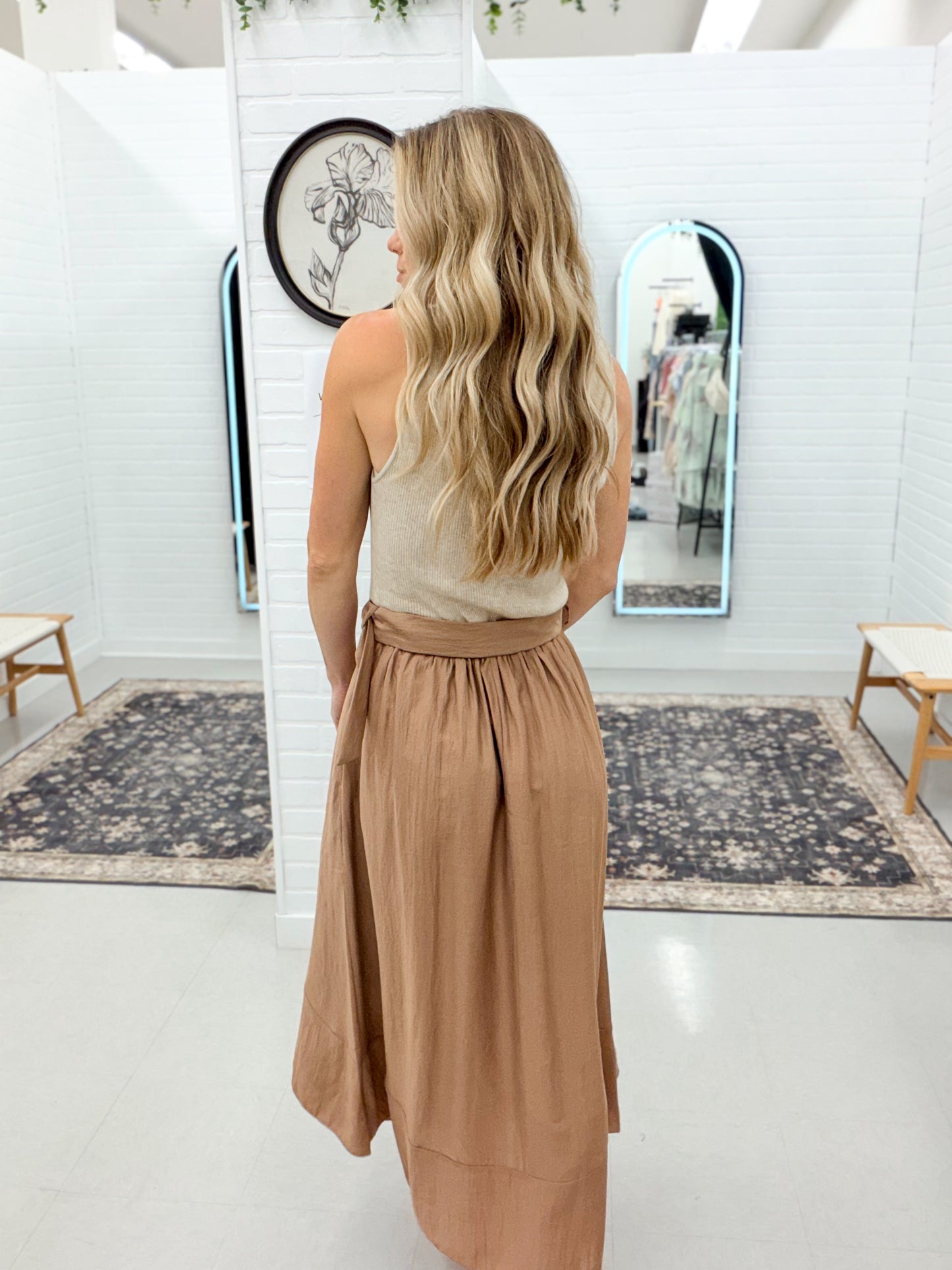 Late Season Belted Twofer Maxi Dress Coconut Brown