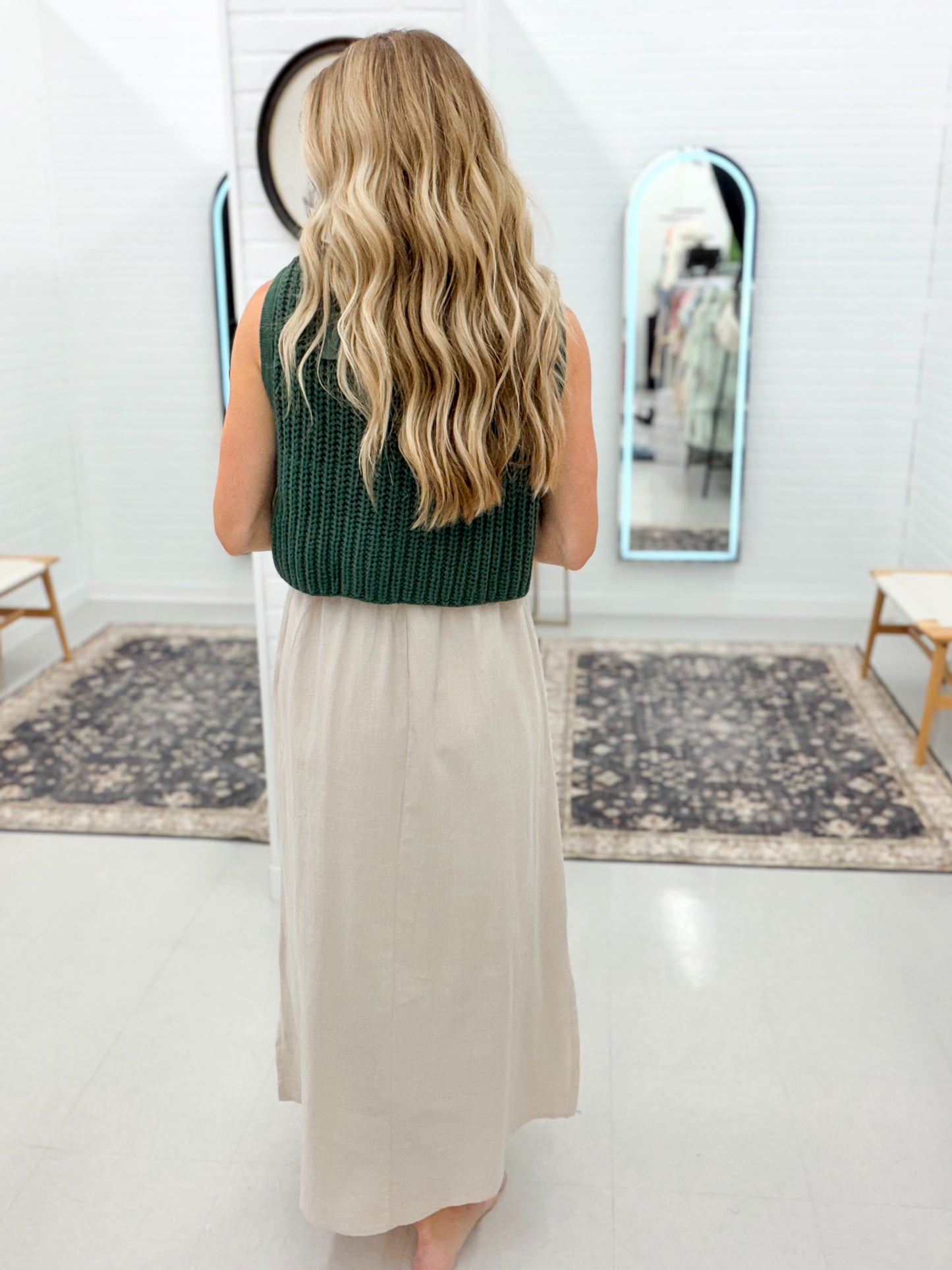 Slow Down Sweater Twofer Midi Dress Forest Green
