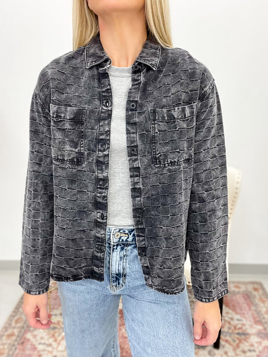 Back Alley Acid Wash Check Shirt Jacket