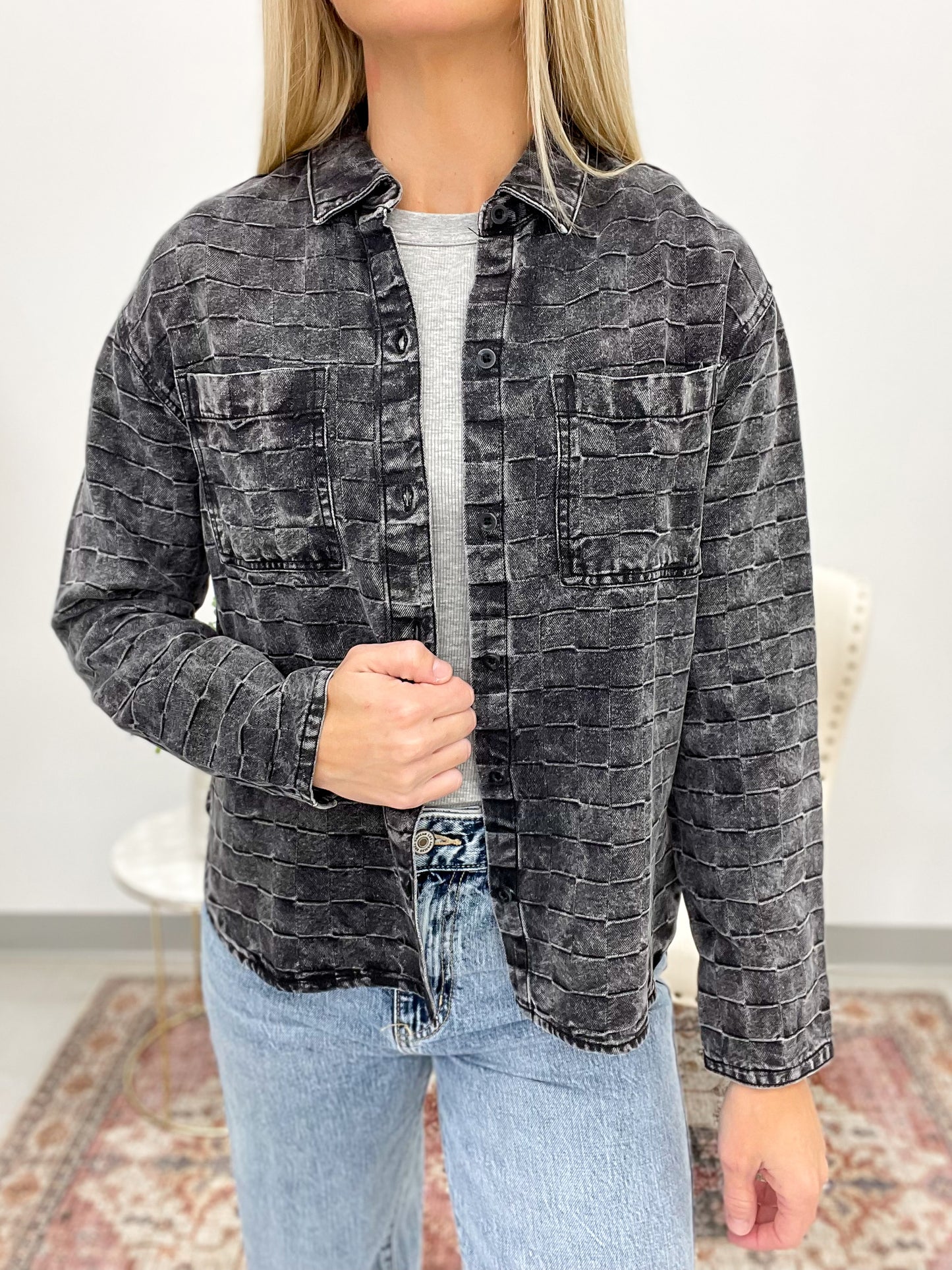 Back Alley Acid Wash Check Shirt Jacket