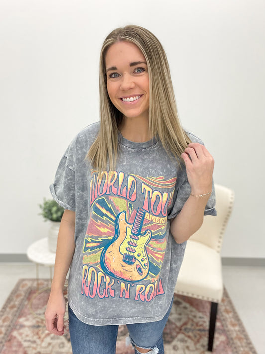 World Tour Rock And Roll Graphic Tee Gray