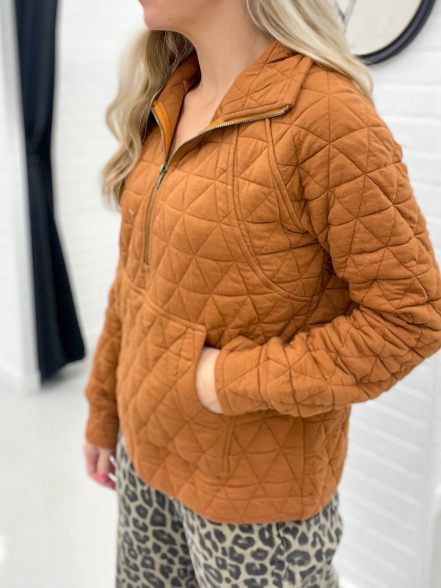 My Hometown Quilted Half Zip Pullover Copper