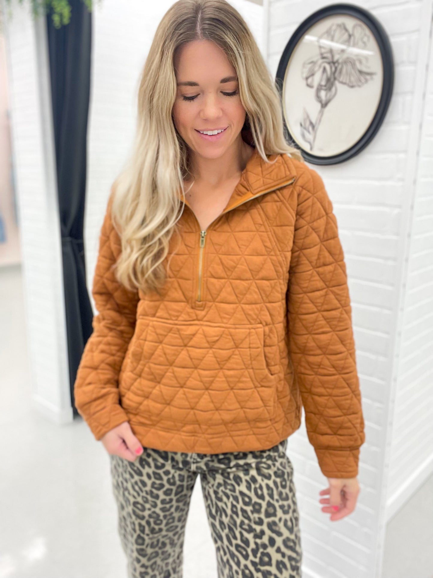 My Hometown Quilted Half Zip Pullover Copper