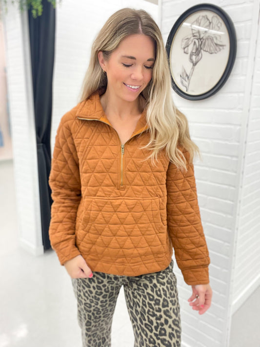 My Hometown Quilted Half Zip Pullover Copper