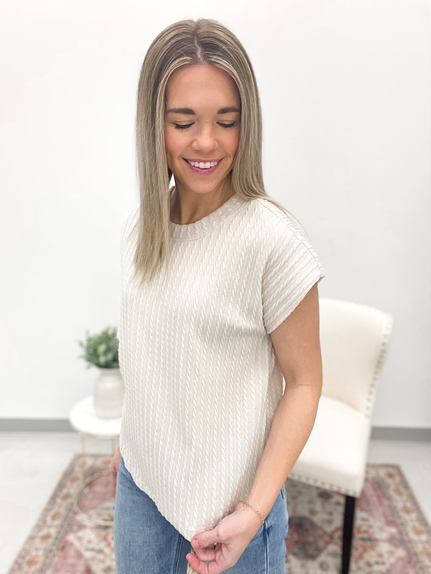 Only Hope Cable Textured Knit Top Ivory