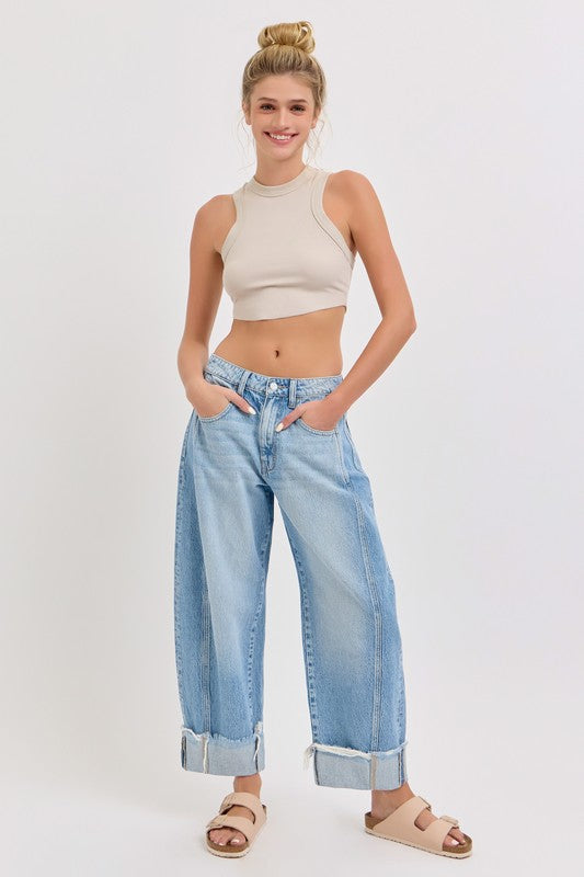 The Madi Cuffed Barrel Jeans Light Wash