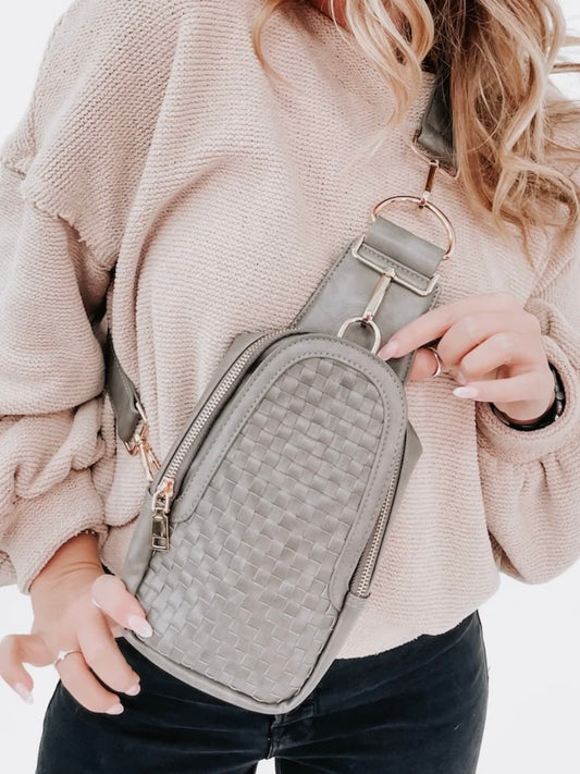 The Waverly Woven Sling Bag Gray