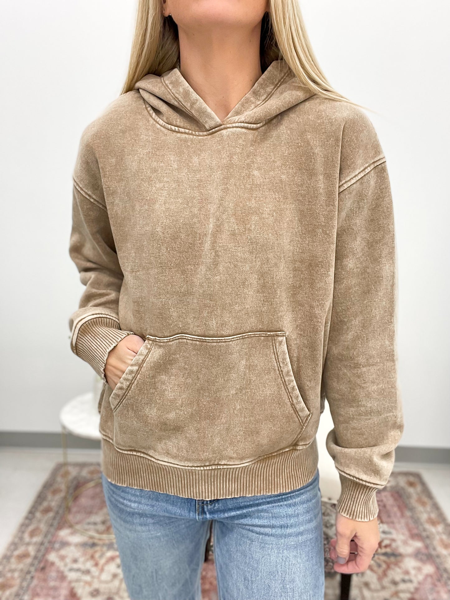 Day Off Mineral Wash Hooded Pullover Dark Camel