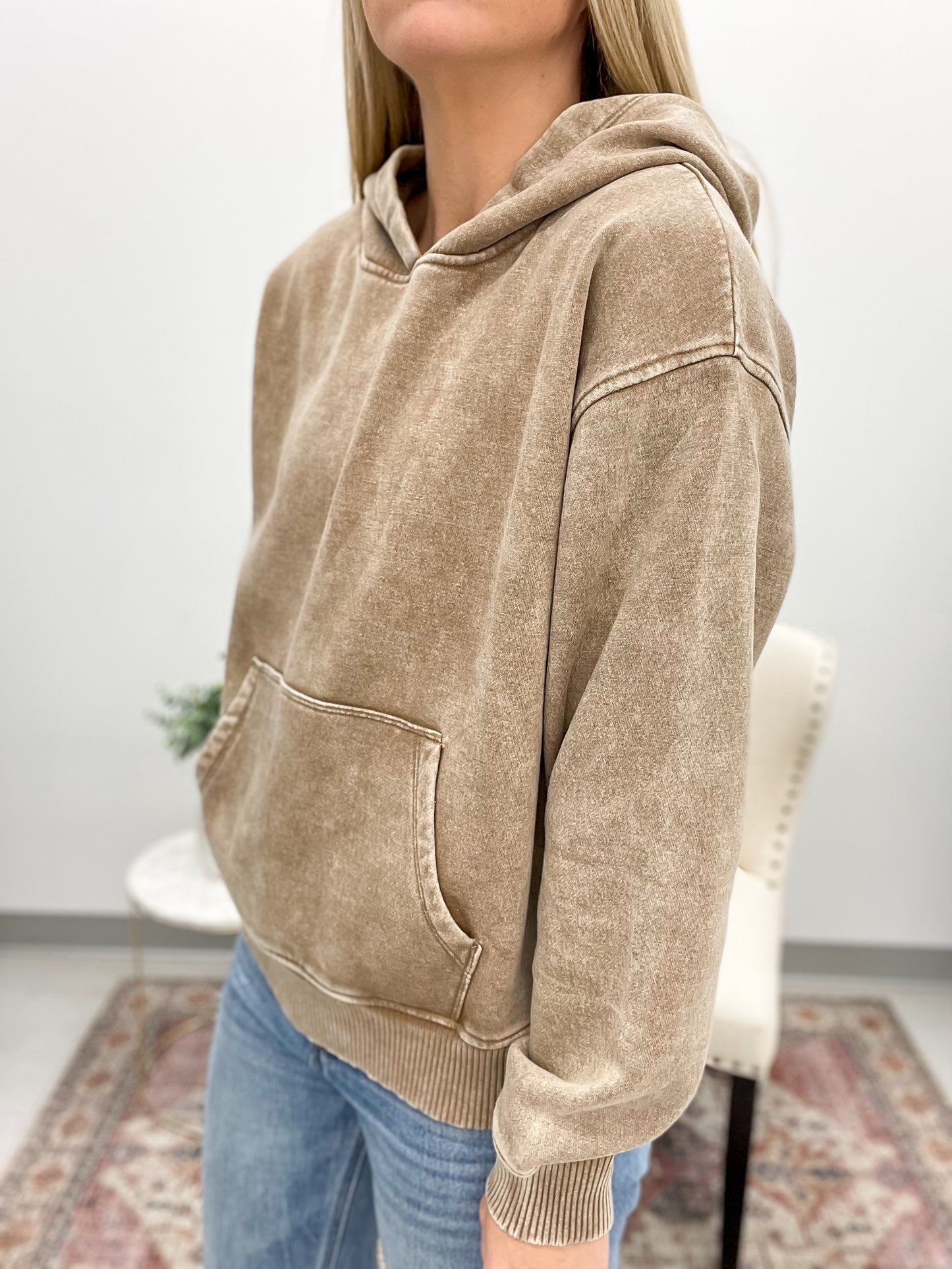 Day Off Mineral Wash Hooded Pullover Dark Camel