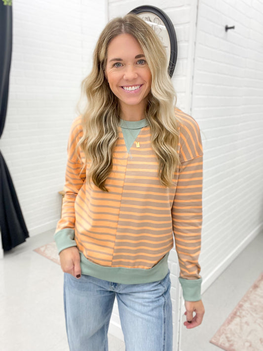 Off The Coast Mixed Stripe Long Sleeve Top Orange