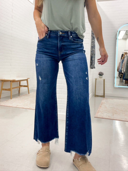 The Stacy High Rise Crop Wide Leg Jeans Dark Wash