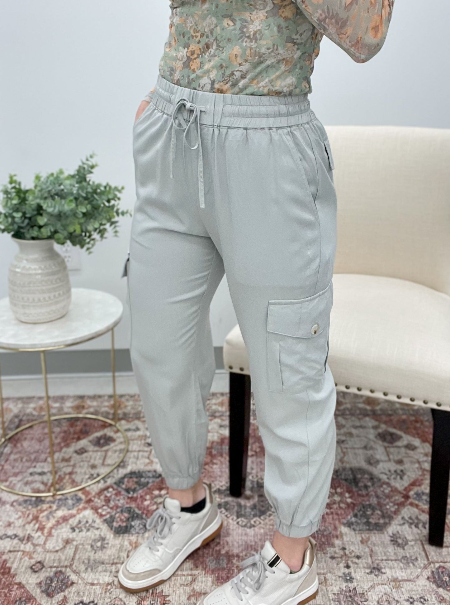 In Her Own Tencel Cargo Joggers Gray Small