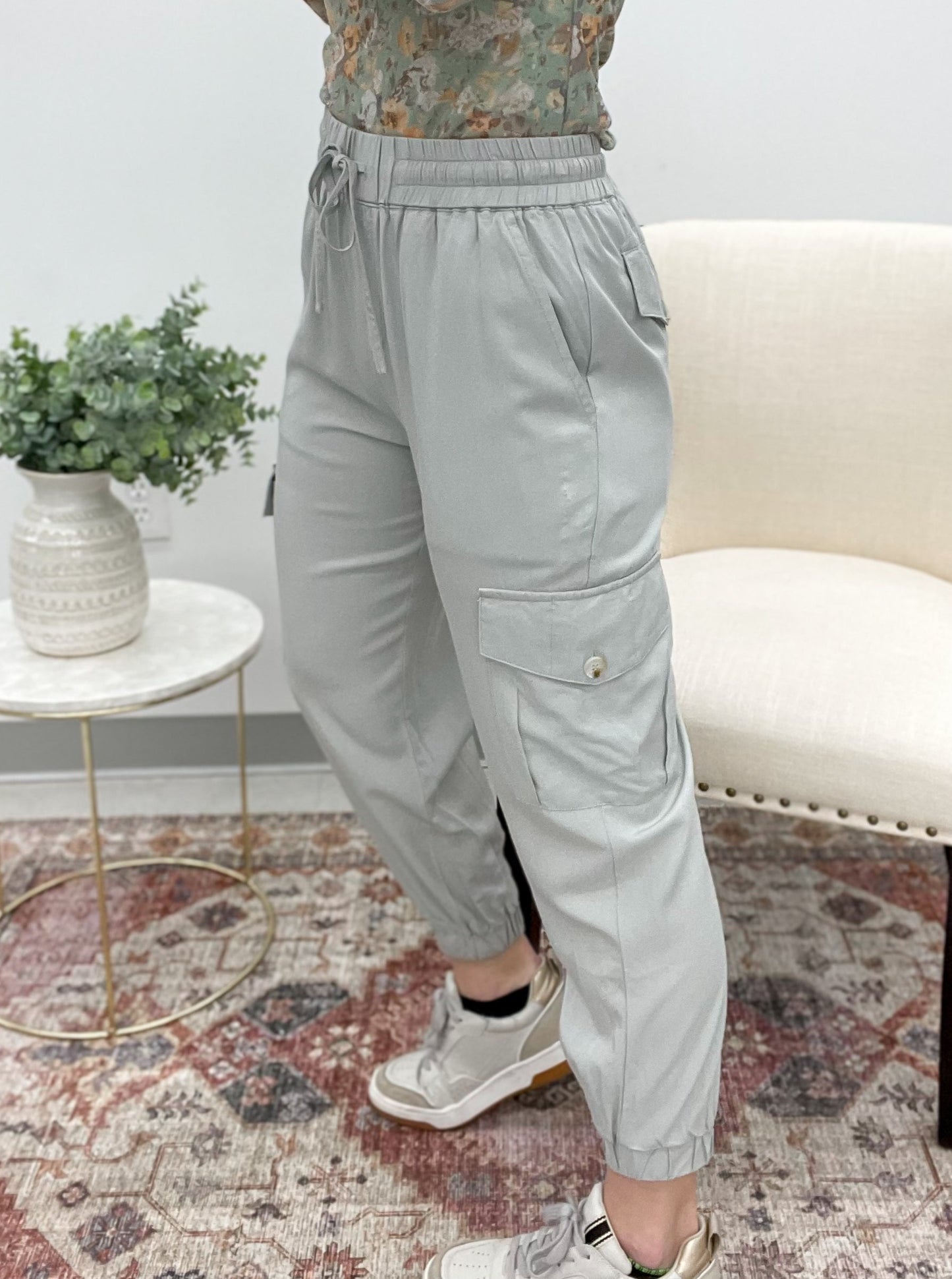 In Her Own Tencel Cargo Joggers Gray Small