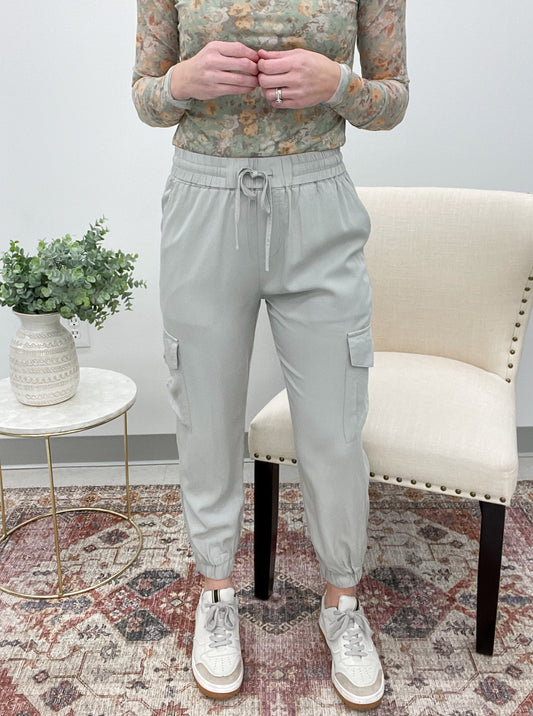 In Her Own Tencel Cargo Joggers Gray