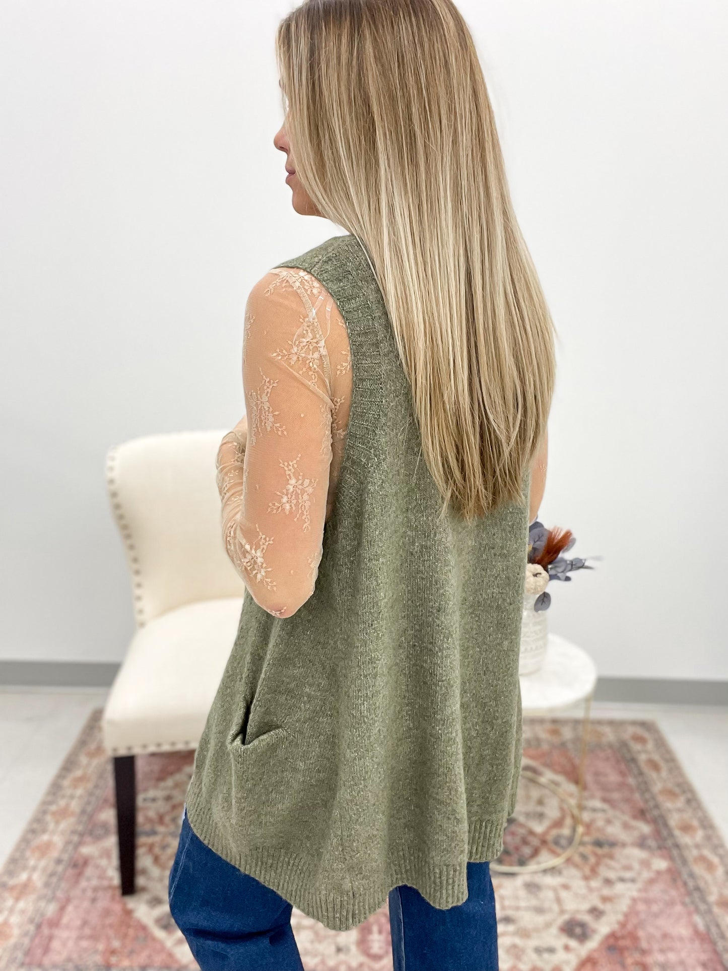 Dream On Oversized Sweater Vest Tunic Olive