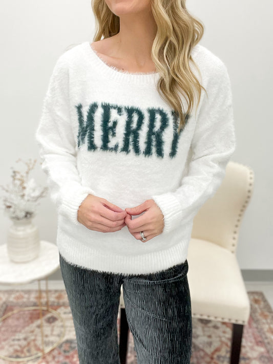 Merry Chic Soft Eyelash Sweater White