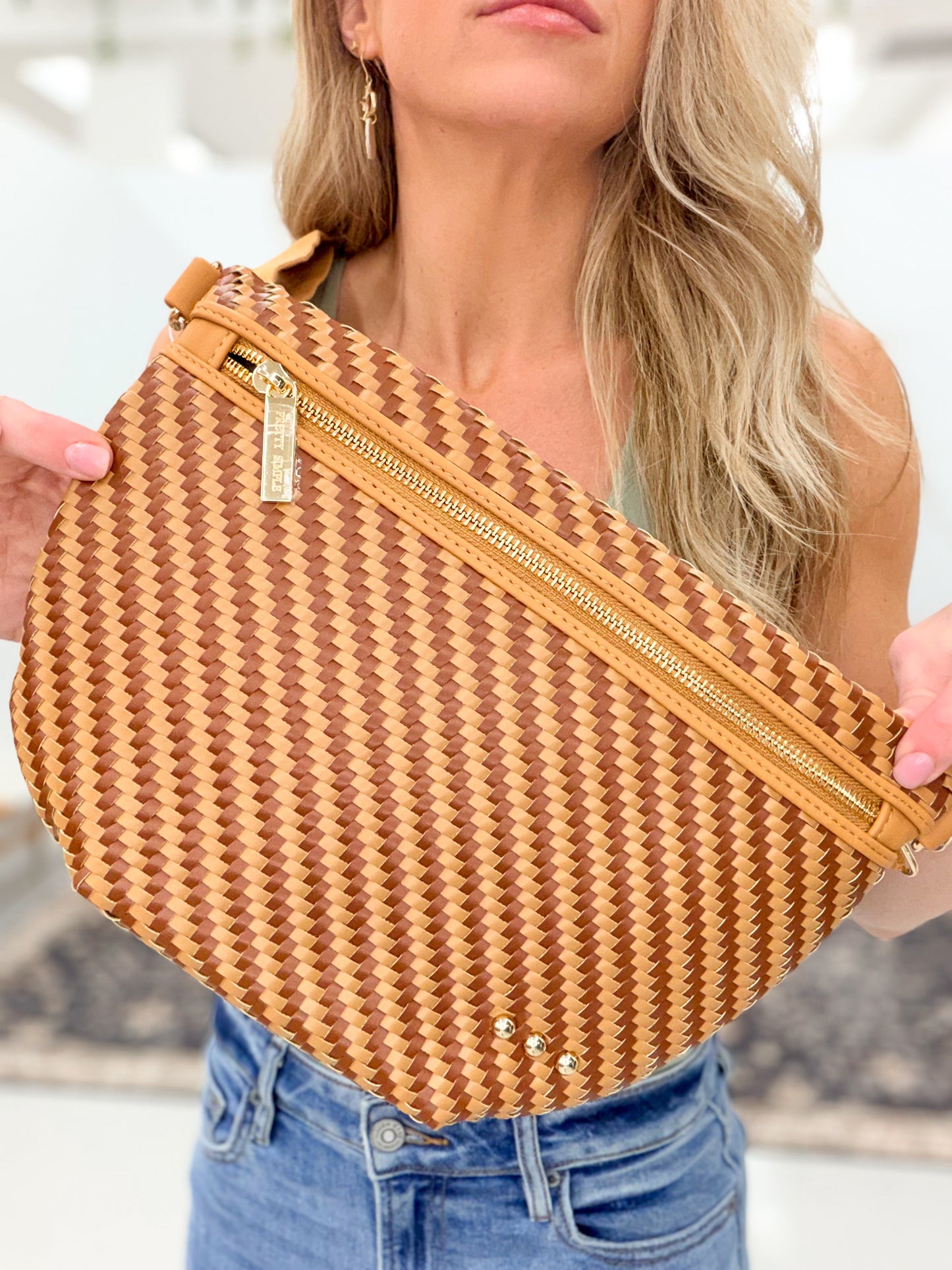 The Westlyn Diagonal Woven Bag Two Tone Brown
