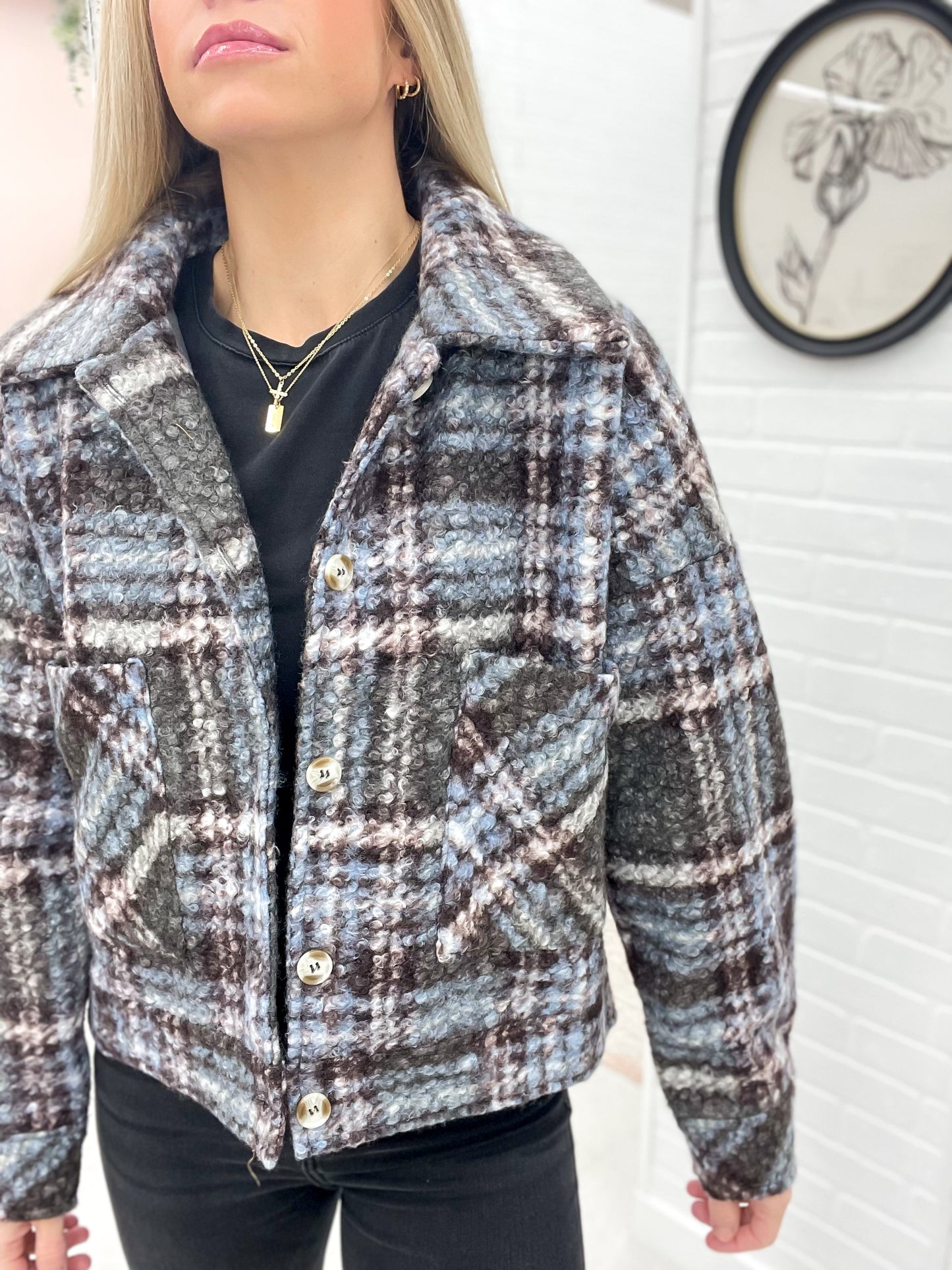 More Than Enough Plaid Teddy Jacket Winter Frost