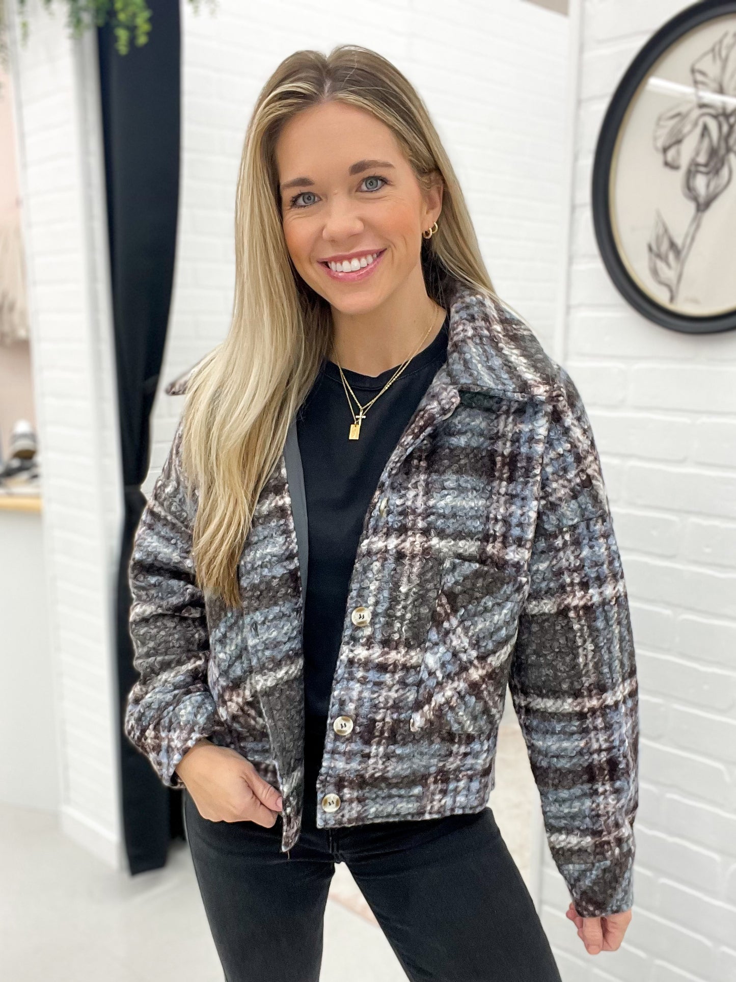 More Than Enough Plaid Teddy Jacket Winter Frost