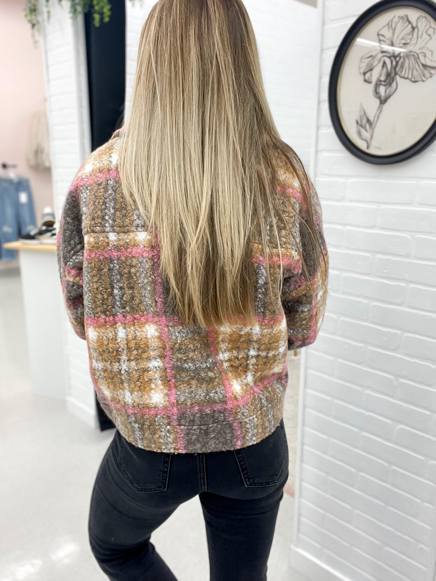 More Than Enough Plaid Teddy Jacket Toffee