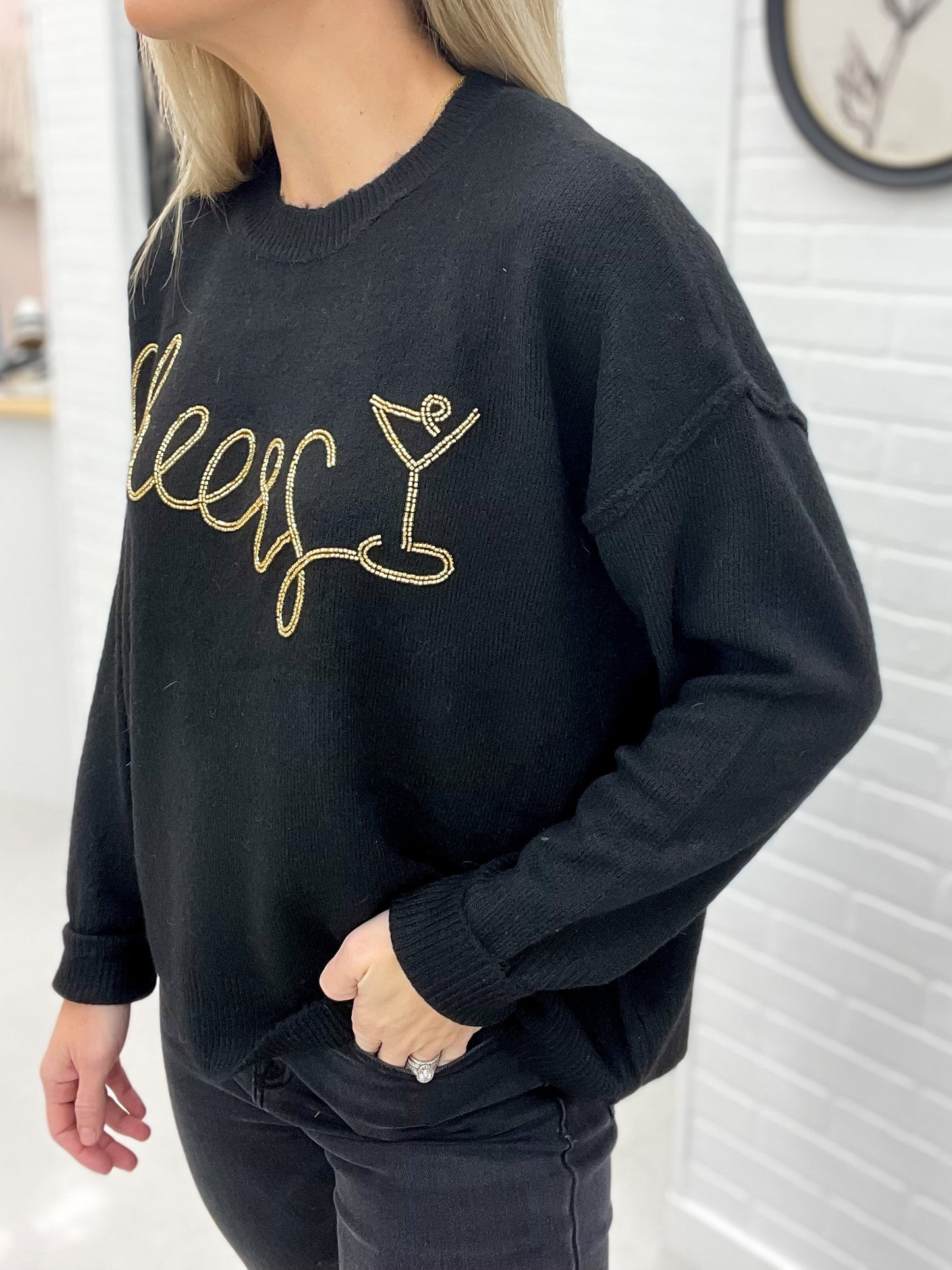 Cheers Beaded Sweater Black