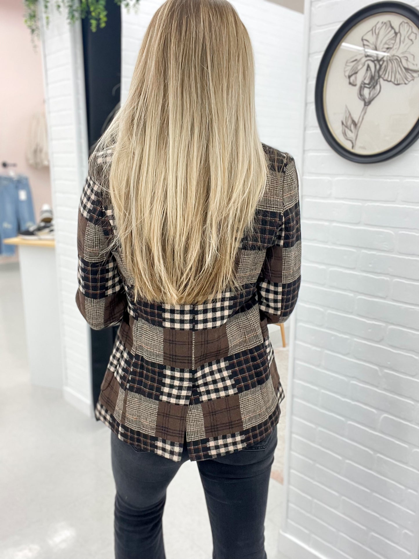 All Business Mixed Plaid Blazer Brown/Black