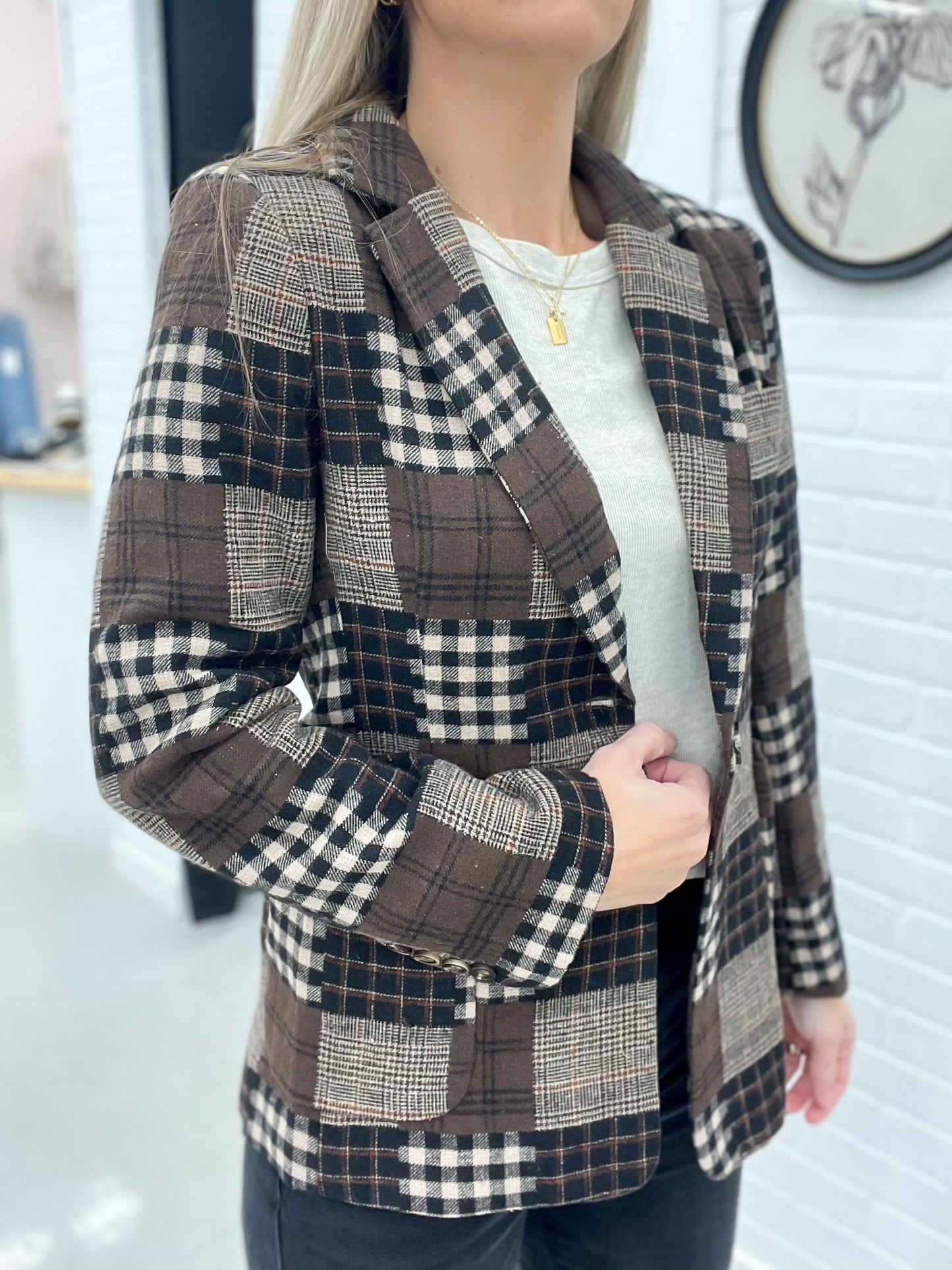 All Business Mixed Plaid Blazer Brown/Black