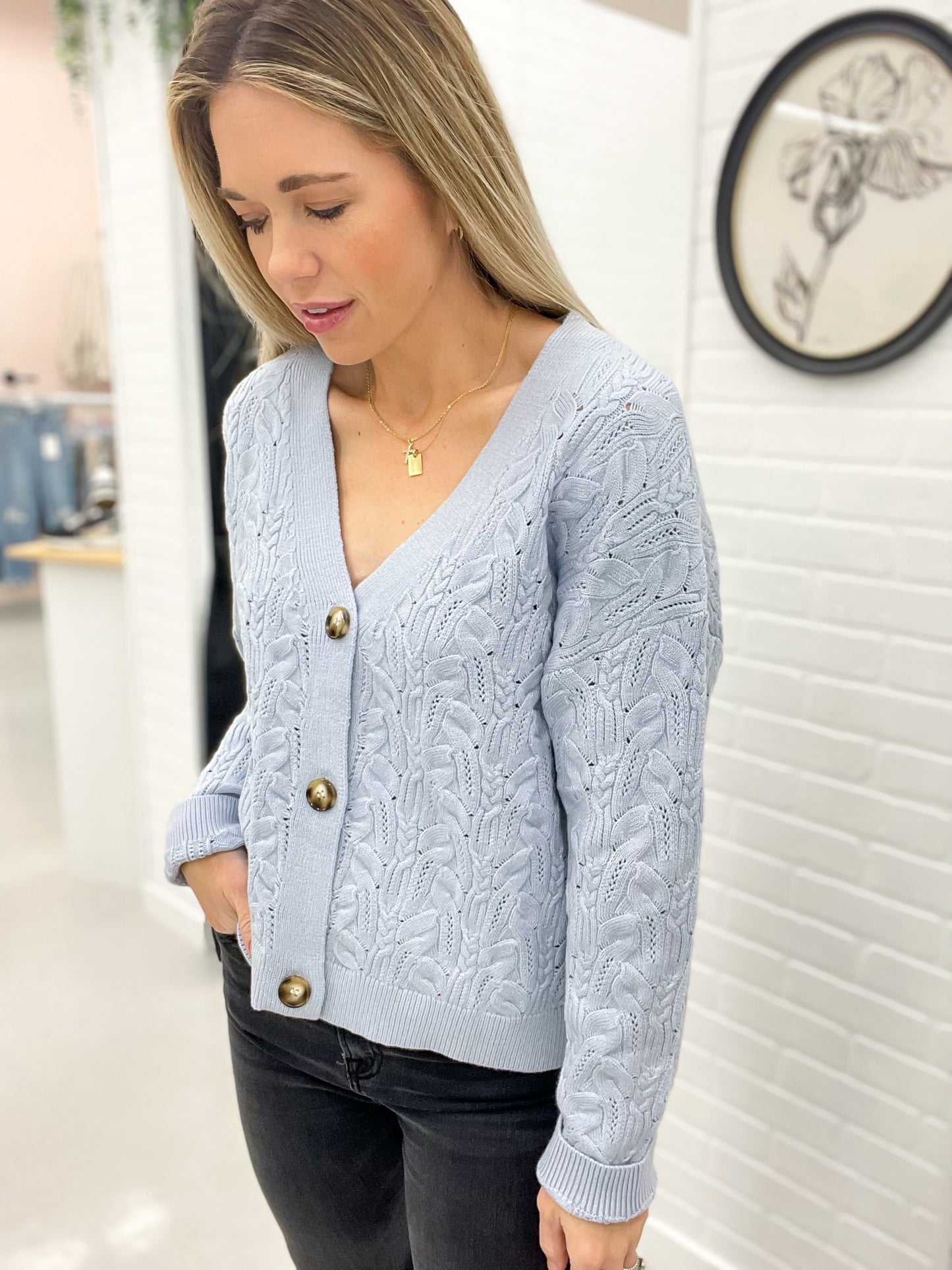 Elevated Button Front Textured Detail Cardigan Icy Lavender S-3X