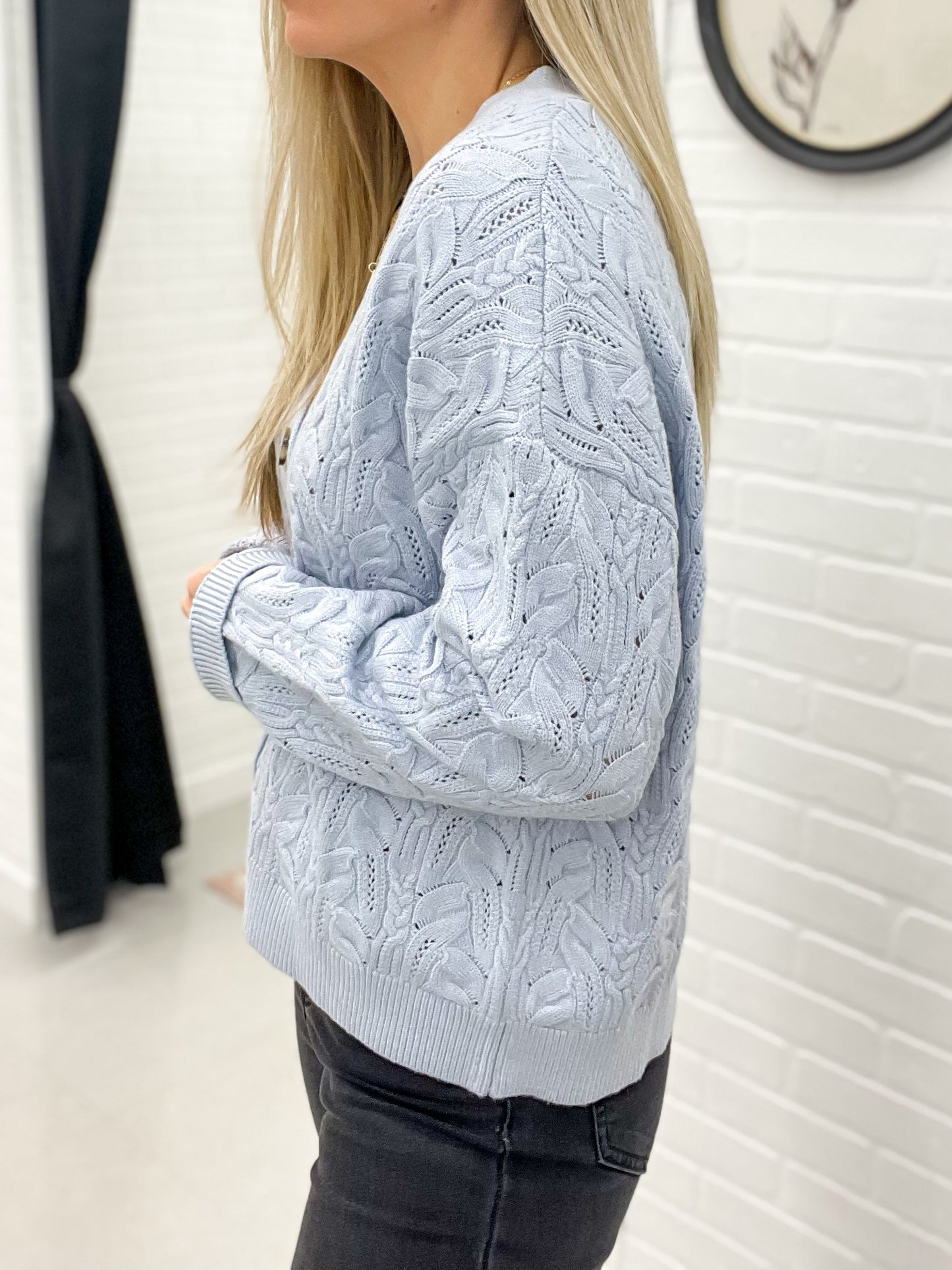 Elevated Button Front Textured Detail Cardigan Icy Lavender S-3X