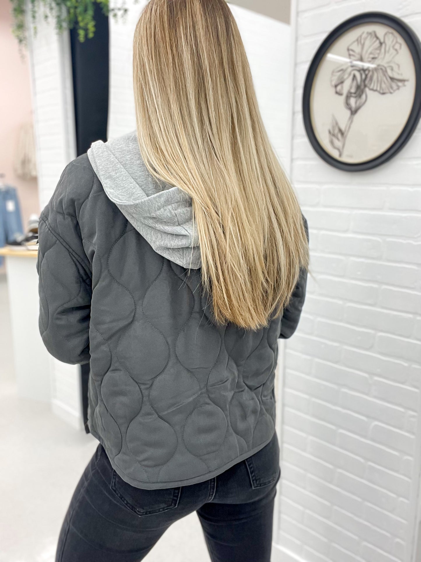More Than Enough Quilted Button Coat With Hood Insert Charcoal