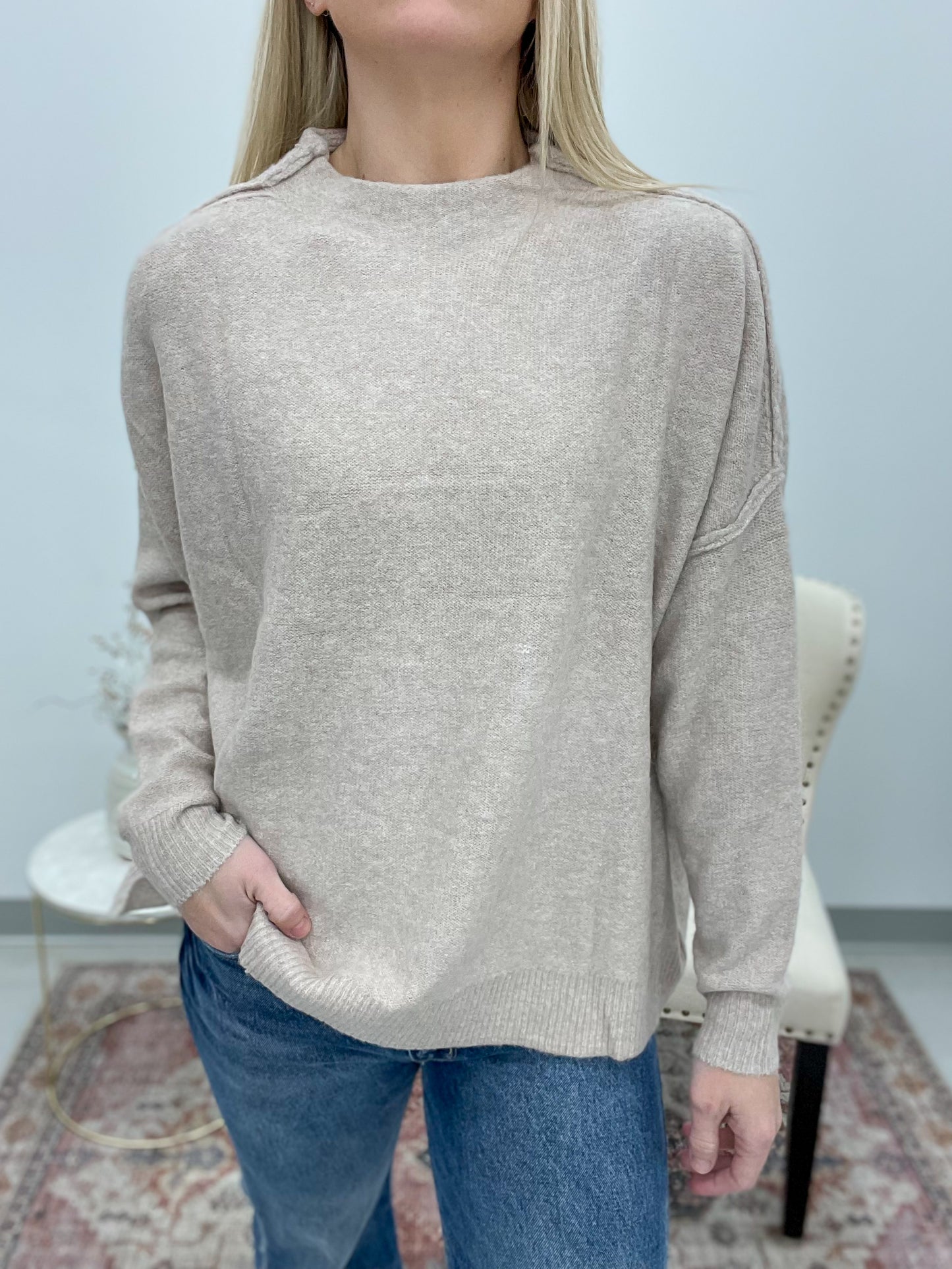 Like You Brushed Knit Mock Neck Sweater Taupe