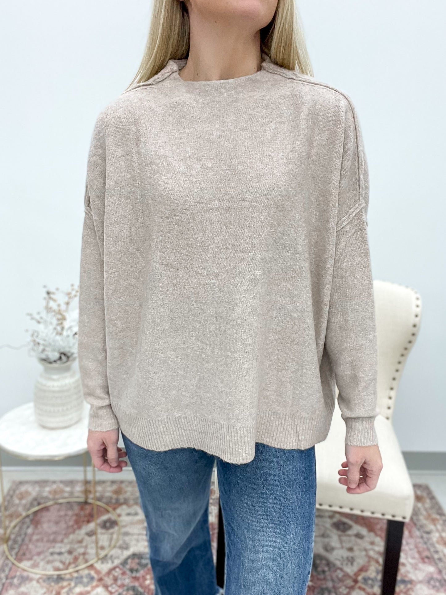 Like You Brushed Knit Mock Neck Sweater Taupe