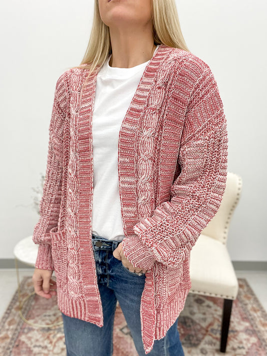 Any Minute Cable Knit Cardigan Mauve