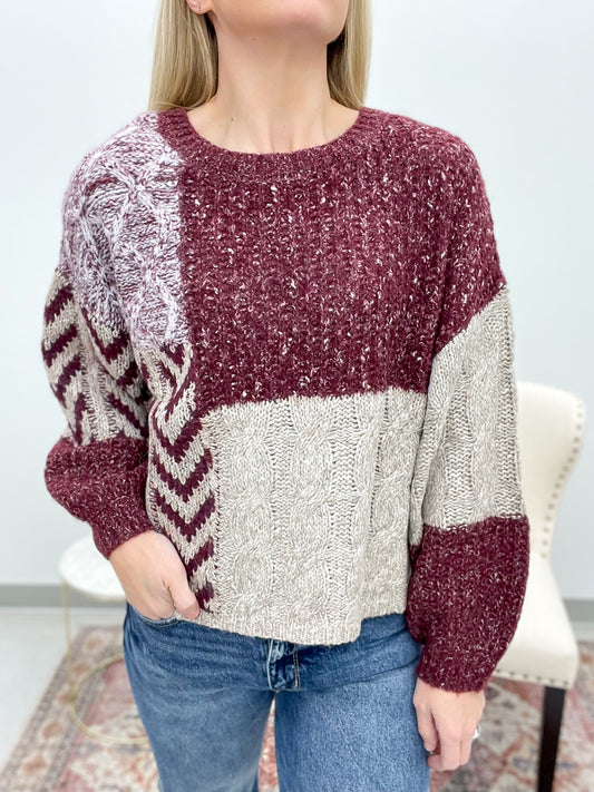 Alpine View Mixed Knit Sweater Wine