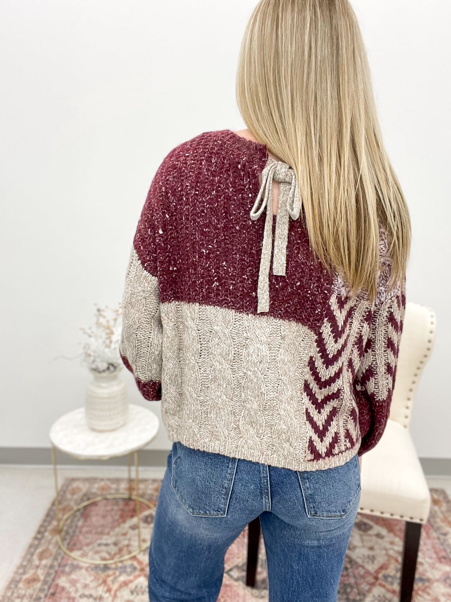 Alpine View Mixed Knit Sweater Wine