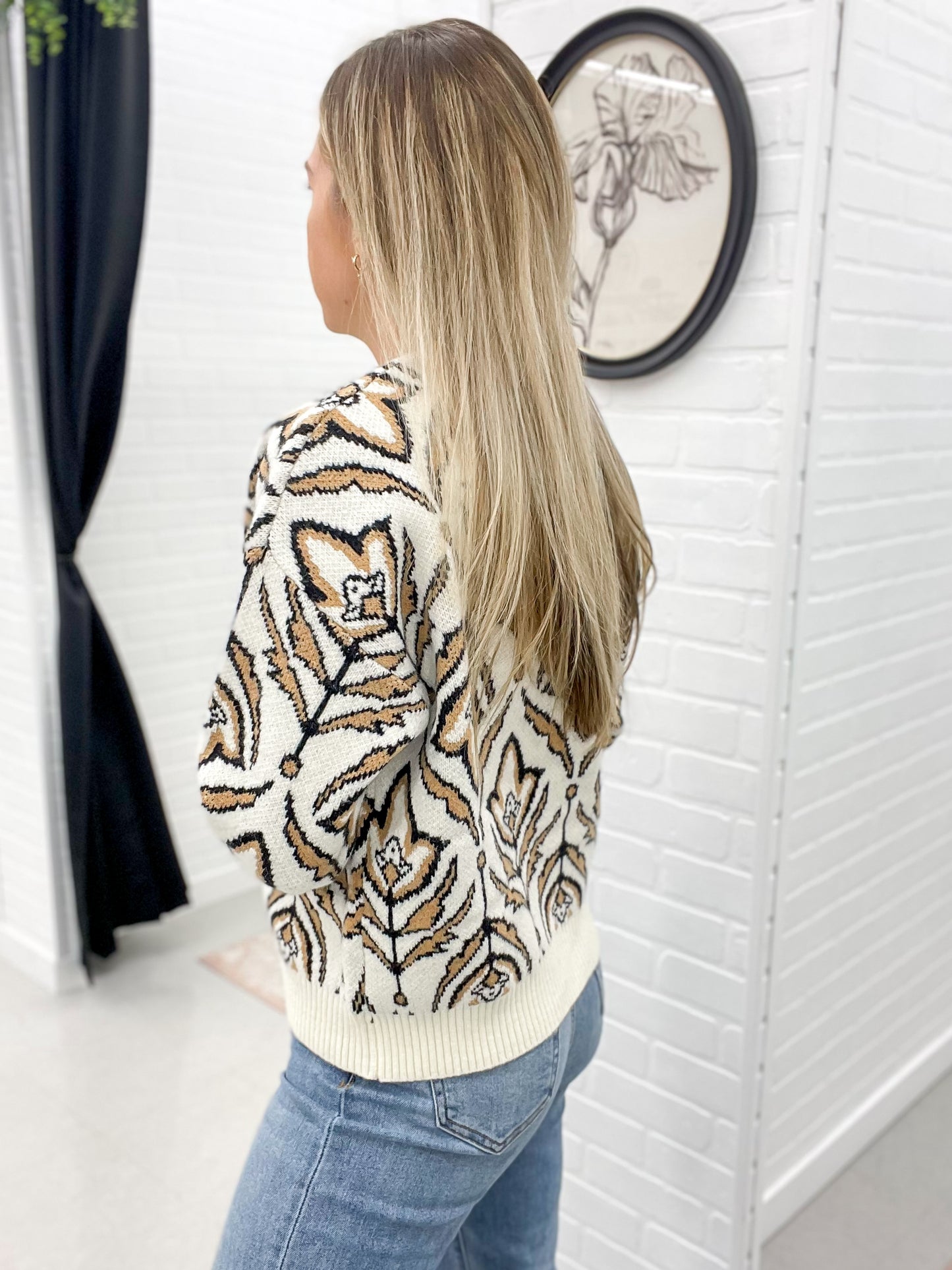 Given Moment Floral Knit Sweater Beige Taupe