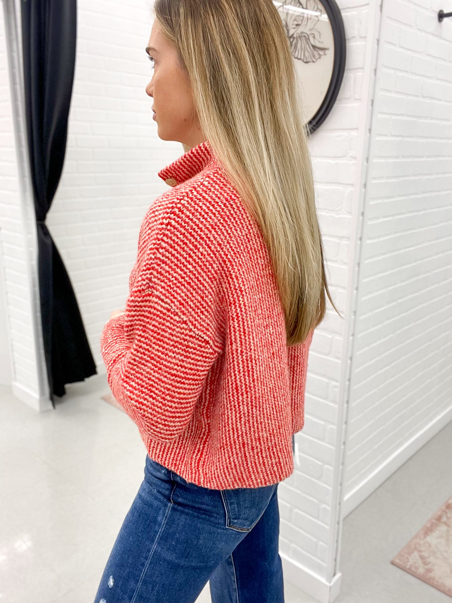 Like You Ivory Red Button Detail Sweater