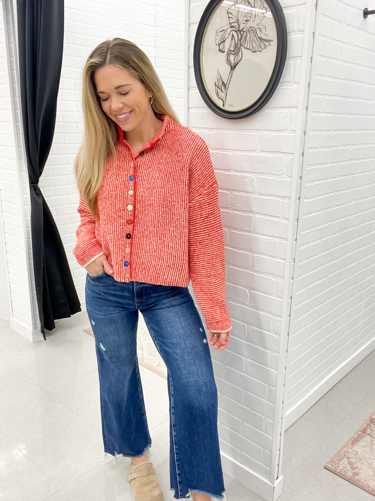 Like You Ivory Red Button Detail Sweater