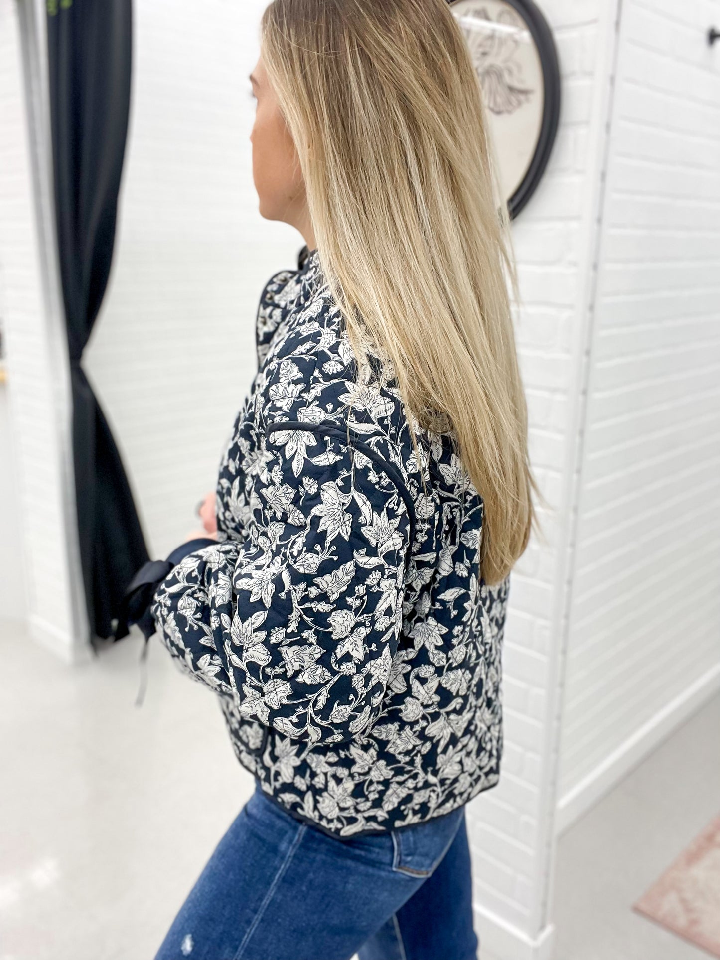 No Mercy Floral Quilted Jacket Navy