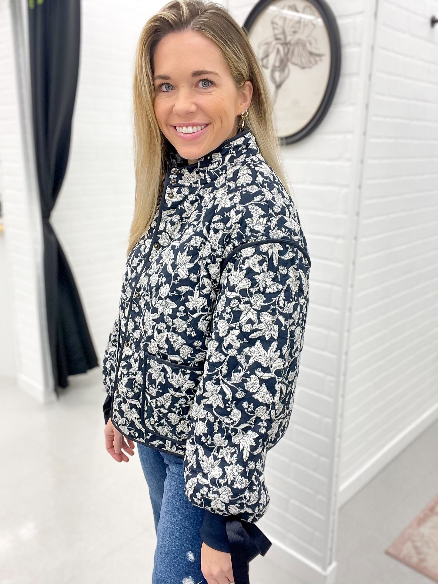 No Mercy Floral Quilted Jacket Navy