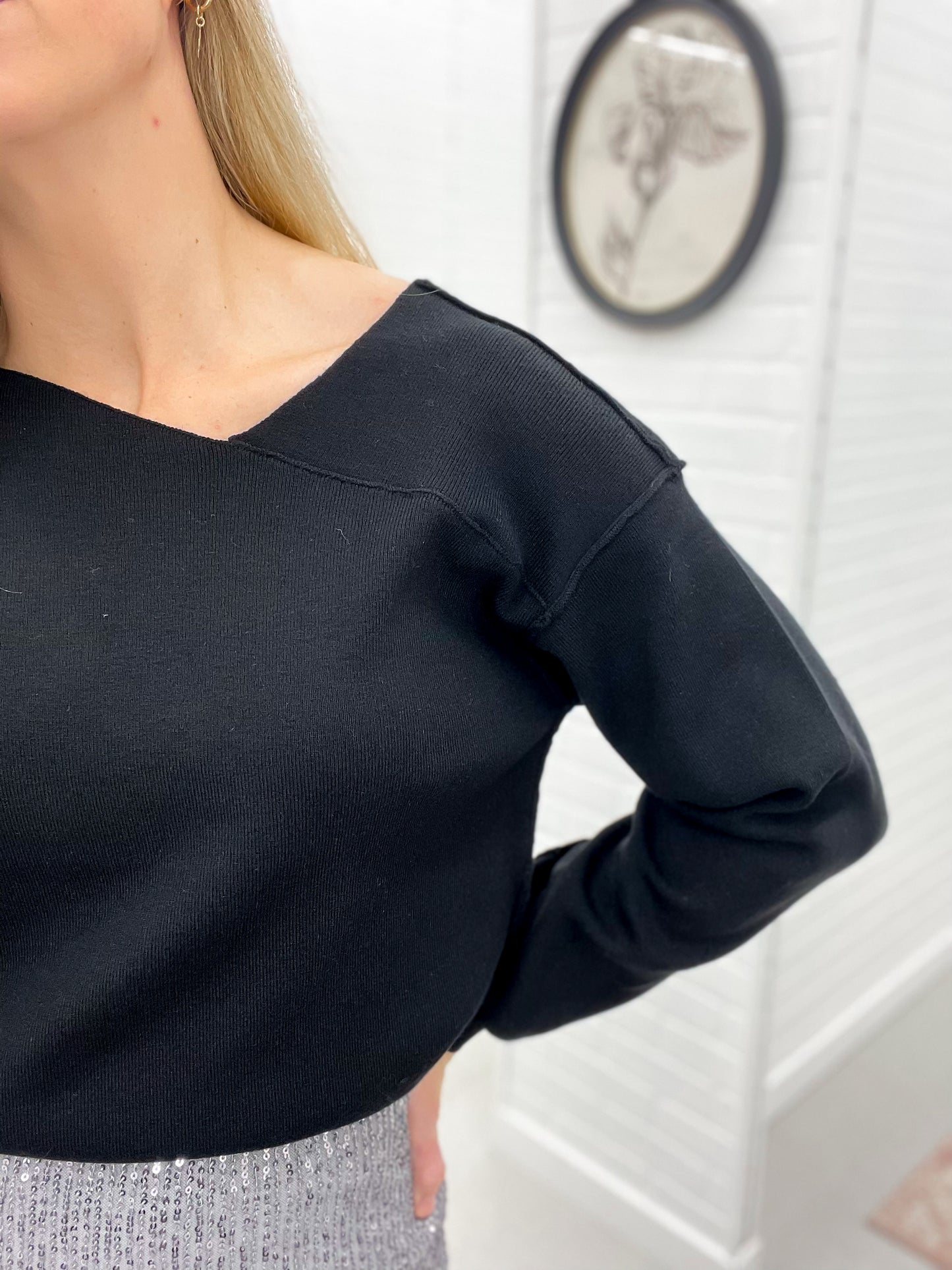 Her Version Asymmetrical Neck Sweater Black