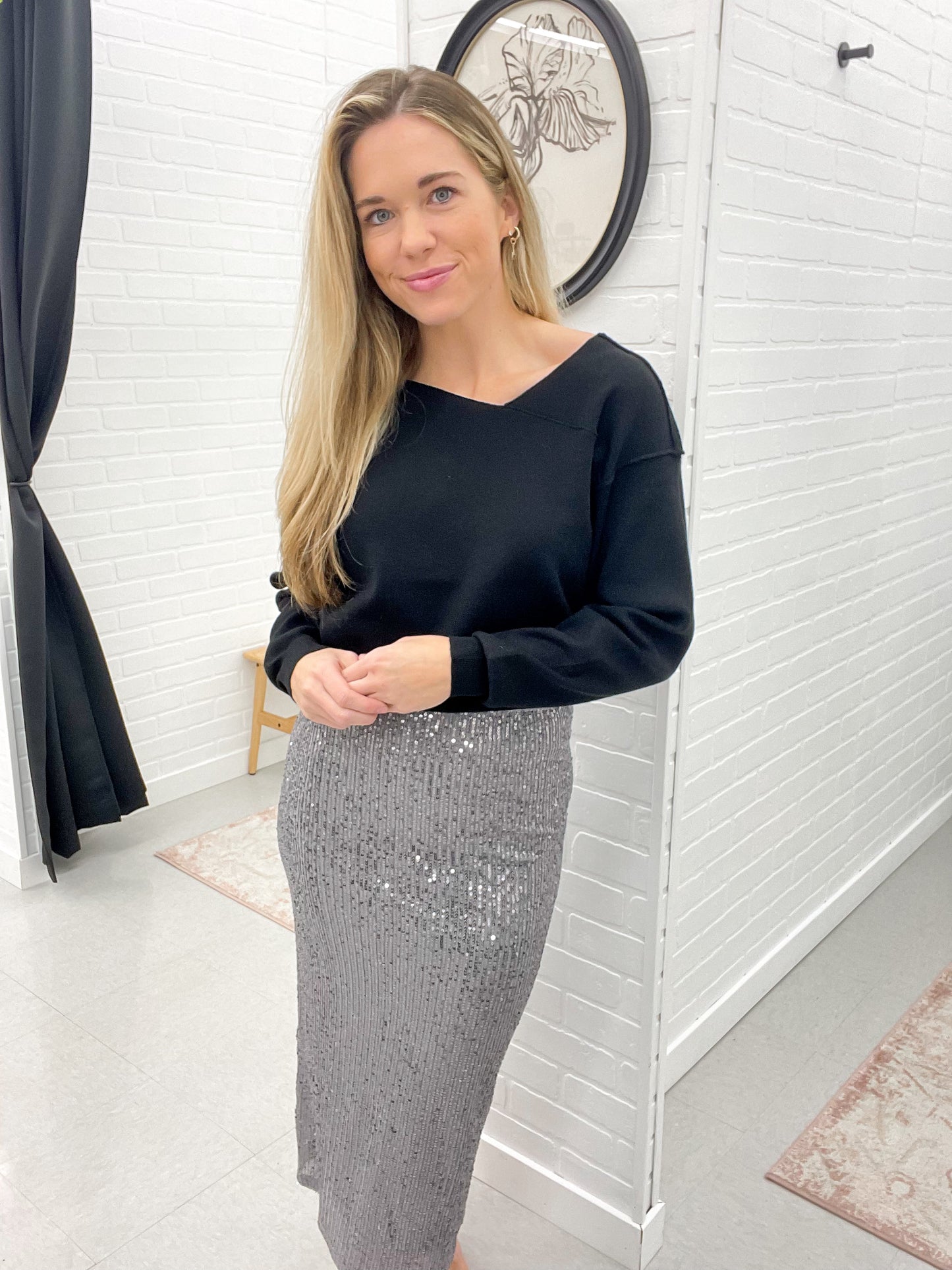 Her Version Asymmetrical Neck Sweater Black