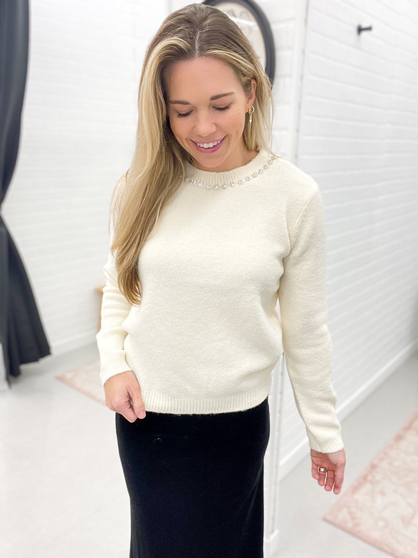 Going Back Jewel Neck Brushed Sweater Cream