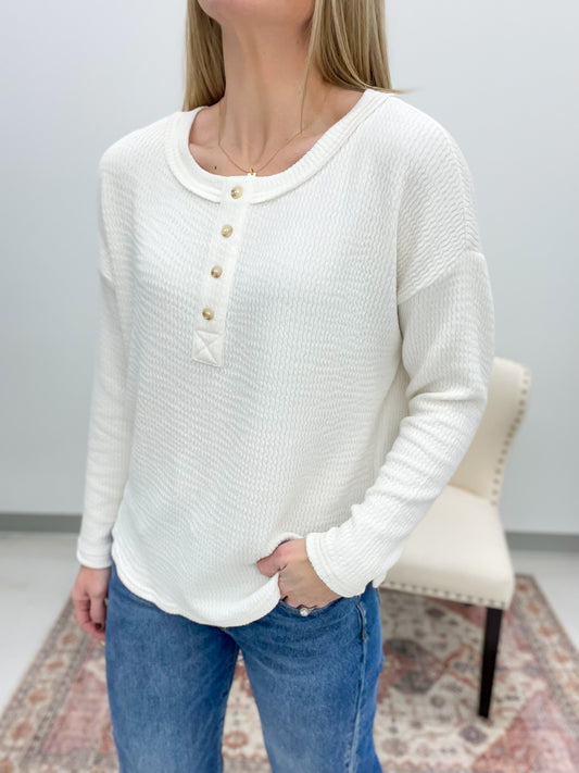 Year End Ribbed Henley Top Cream