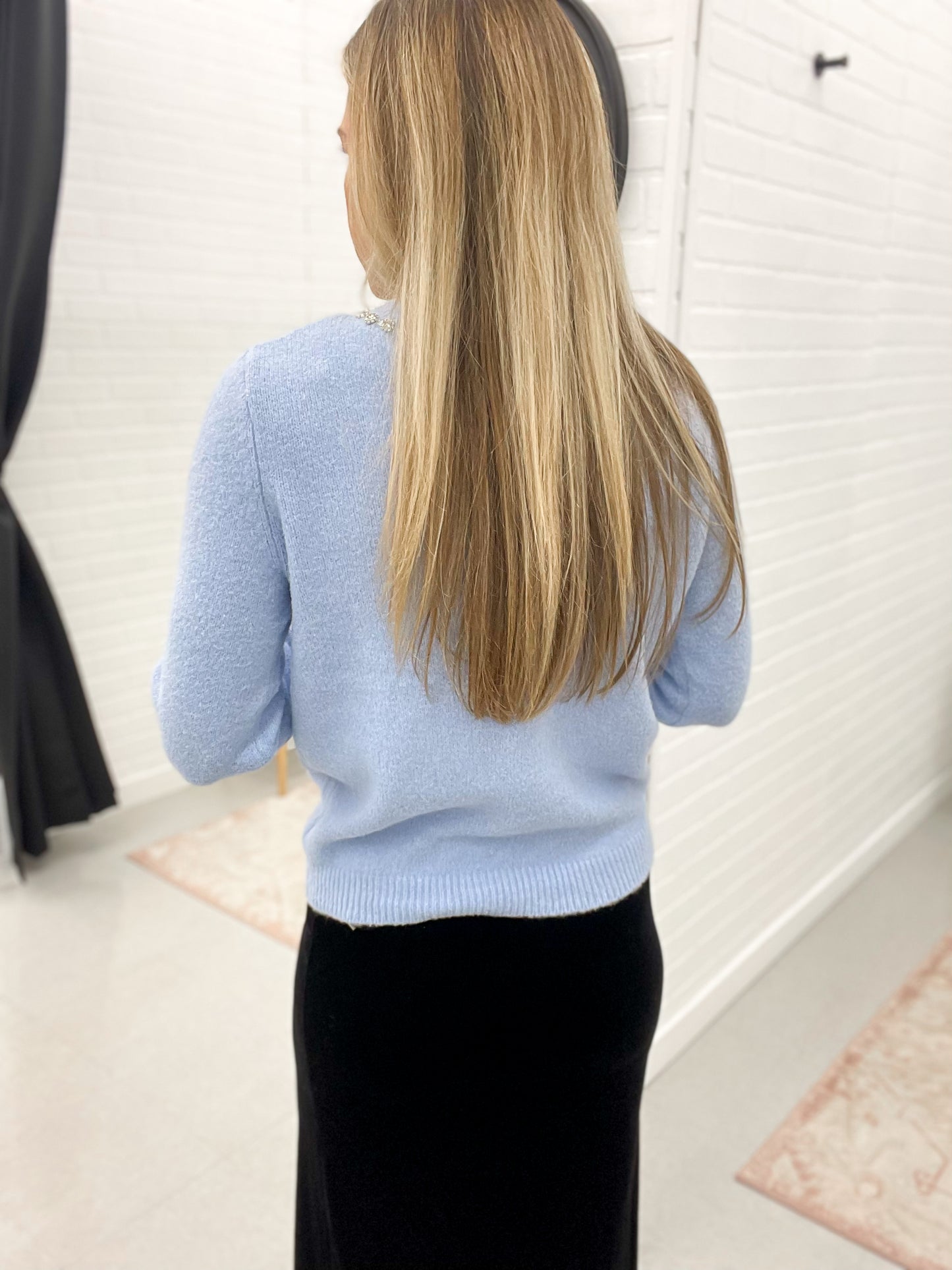 Going Back Jewel Neck Brushed Sweater Blue