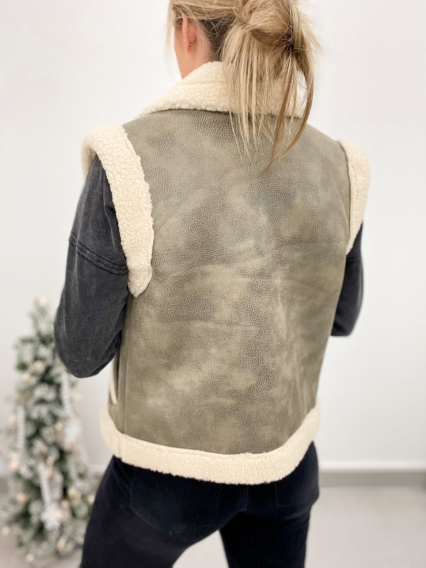 Out West Faux Leather Sherpa Vest Brown Small, L-XL