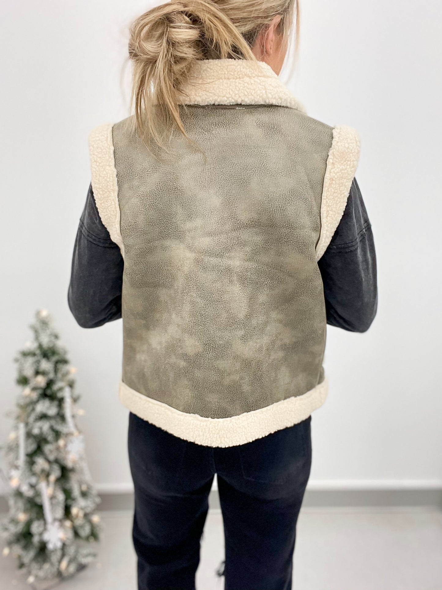 Out West Faux Leather Sherpa Vest Brown Small, L-XL